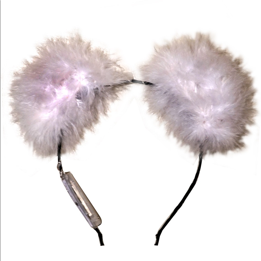 RAVE! Light-up White Fuzzy Wuzzy Bear Ears!